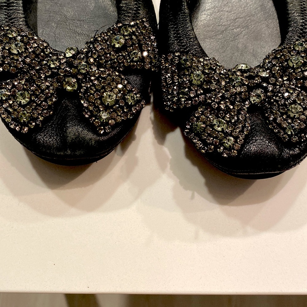 Black Tory Burch Flats with Crystal Beaded Bow - Picture 6 of 6
